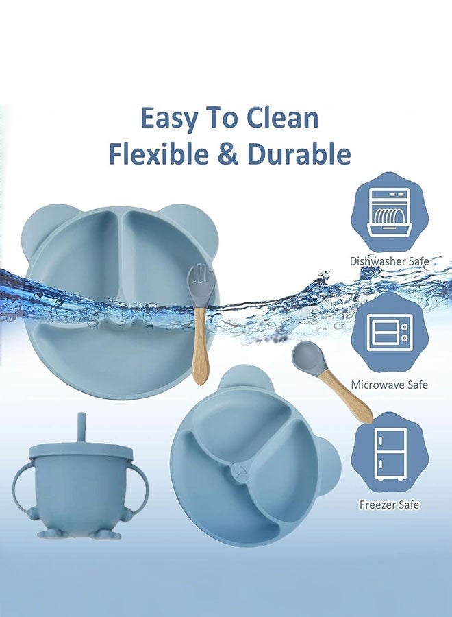 YUJA Silicone Baby Feeding Set, 6Pcs Baby Led Weaning Utensils Set Includes Suction Bowl and Plate, Baby Spoon and Fork, Sippy Cup with Straw and Lid, Baby Feeding Supplies - Image 4